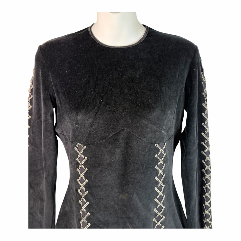Mugler Vintage Black Velvet Top M Shirt Faux Corset Long Sleeve Goth Whimsigoth - Picture 2 of 13
